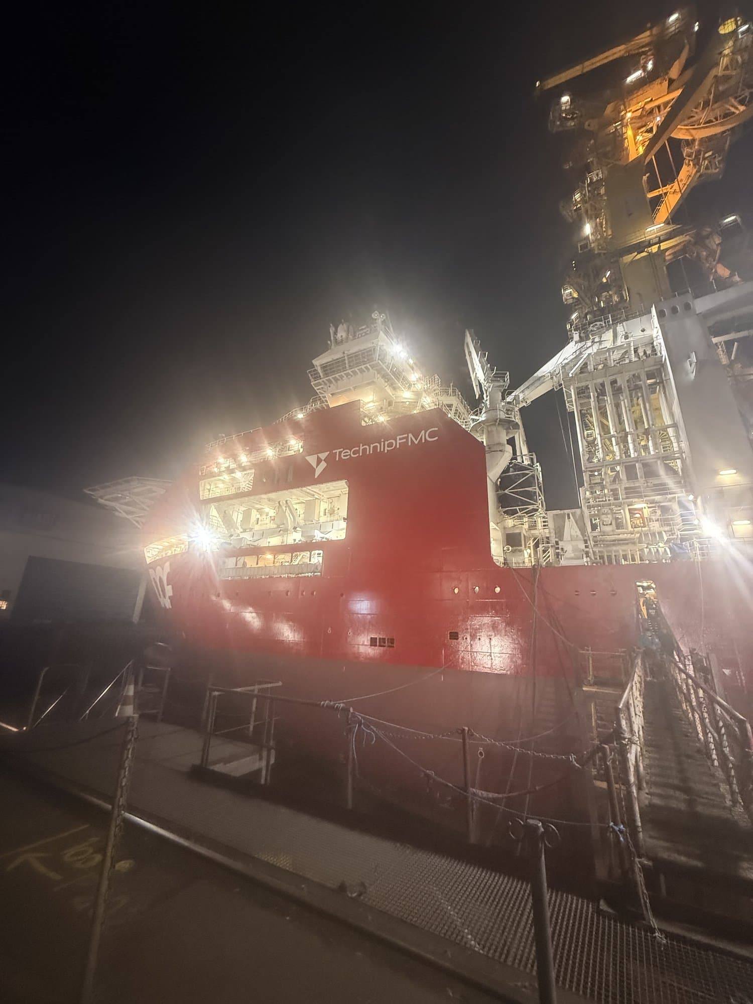 Industrial vessel at the quay at night