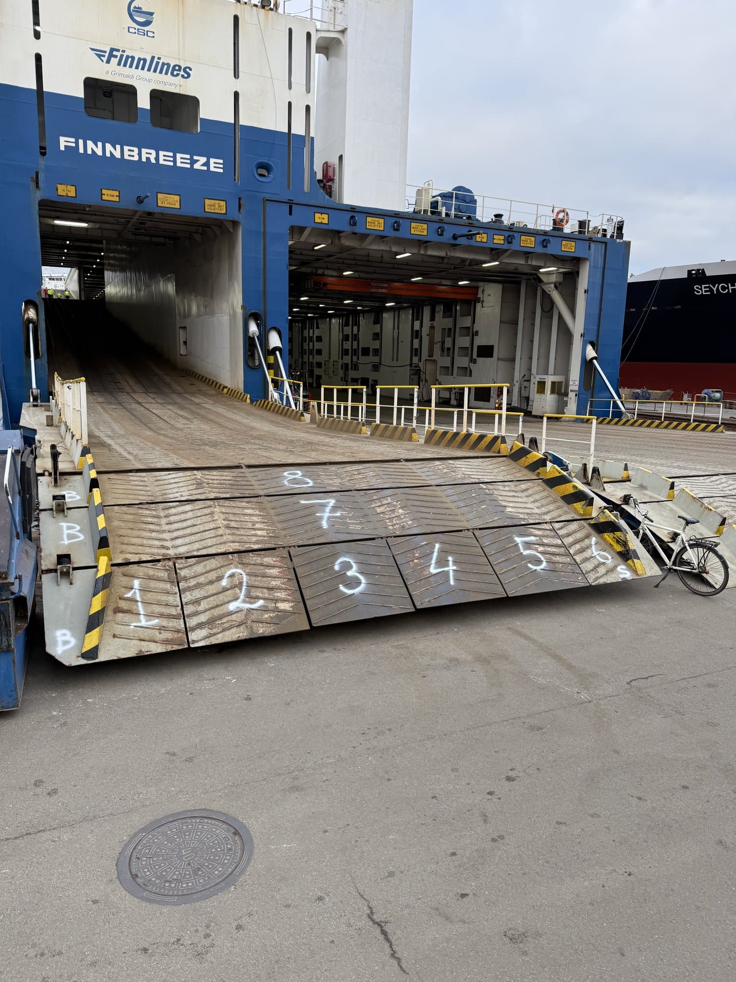 Ro-ro ship with ramp at the quay